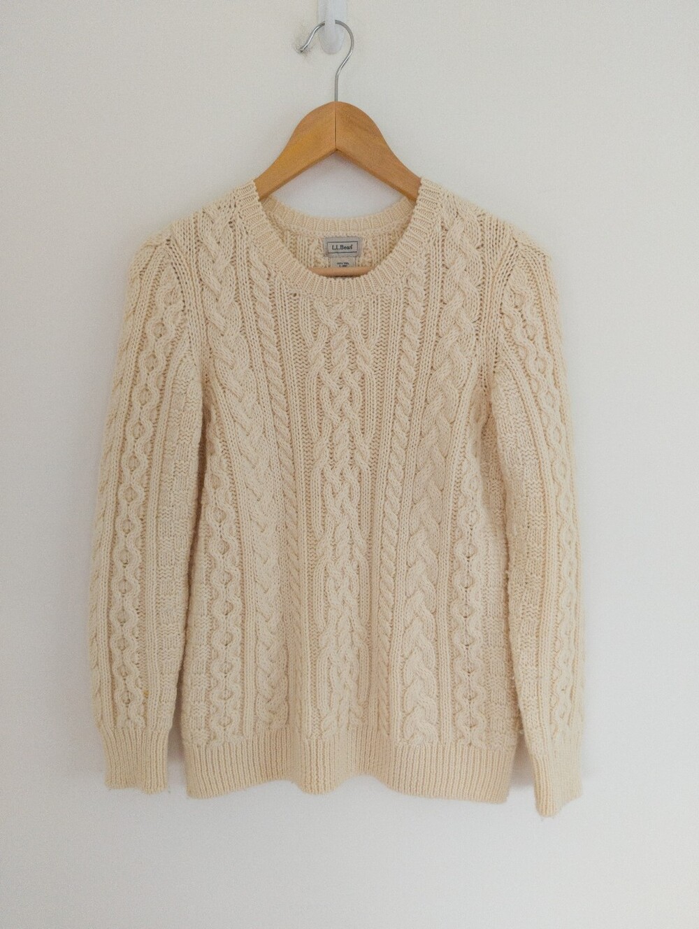 L.L. Bean 1912 Heritage Irish Fisherman Wool Crewneck Sweater Small Ivory Aran